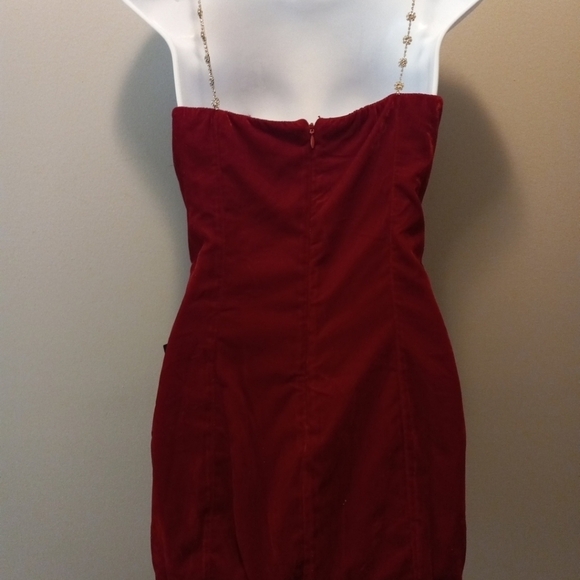 Lulus Rhinestone Strappy Back Velvet Mini Dress in Burgundy Size Small - Picture 5 of 11
